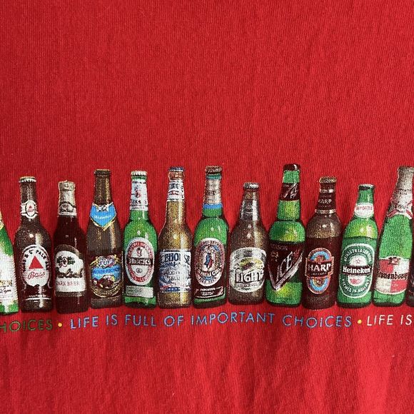 Delta Beer Graphic Print Tshirt Men Size L Jersey Knit Red Multicolor Bottles - Picture 1 of 11